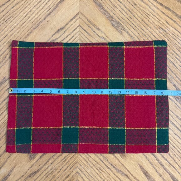 6 Cotton Blend Red White Gold Plaid Placemats Holiday Table Mats - Picture 8 of 9